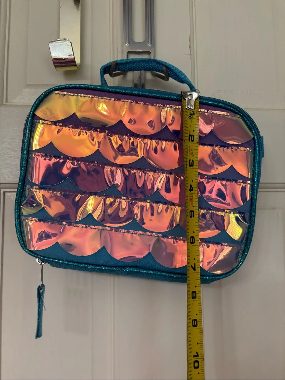 Iridescent Teal Lunch Bag for Women - Shimmering Mermaid Scales